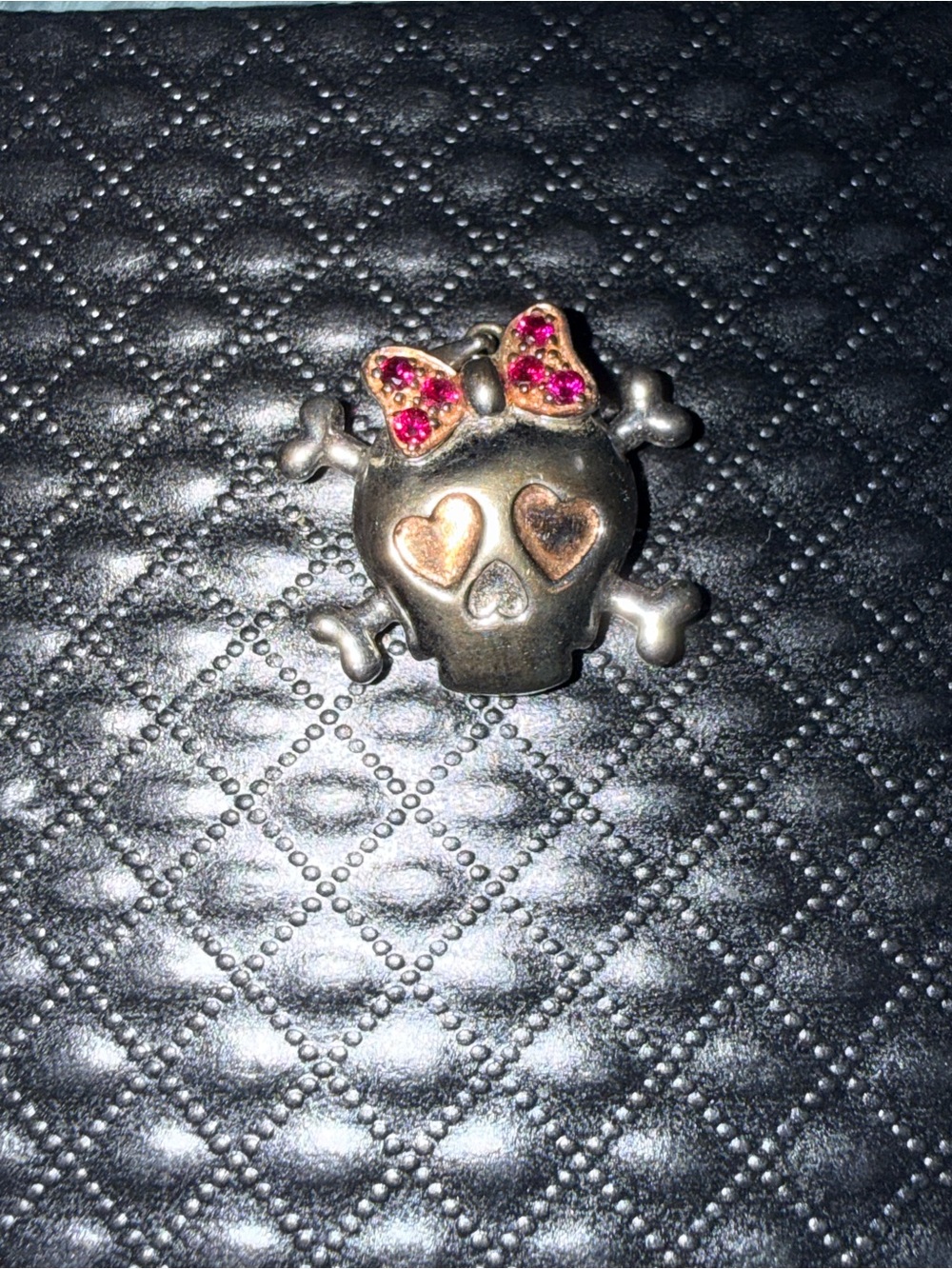 Kay Jewelers Silver Skull Pendant with Pink Bow Accents